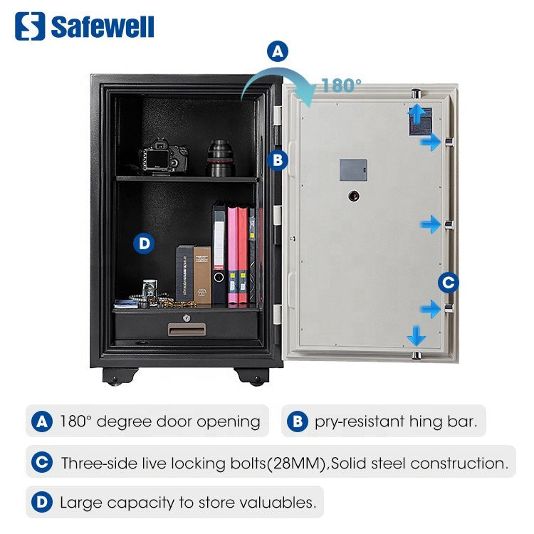 SAFEWELL  Caja fuerte con sistema digital, con llave y protección contra incendios