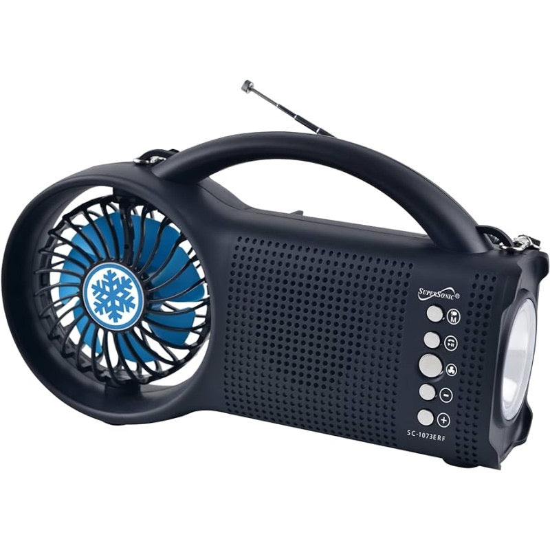 Ventilador de 3" y radio 2 en 1 con bluetooth y recargable MARCA SUPERSONIC