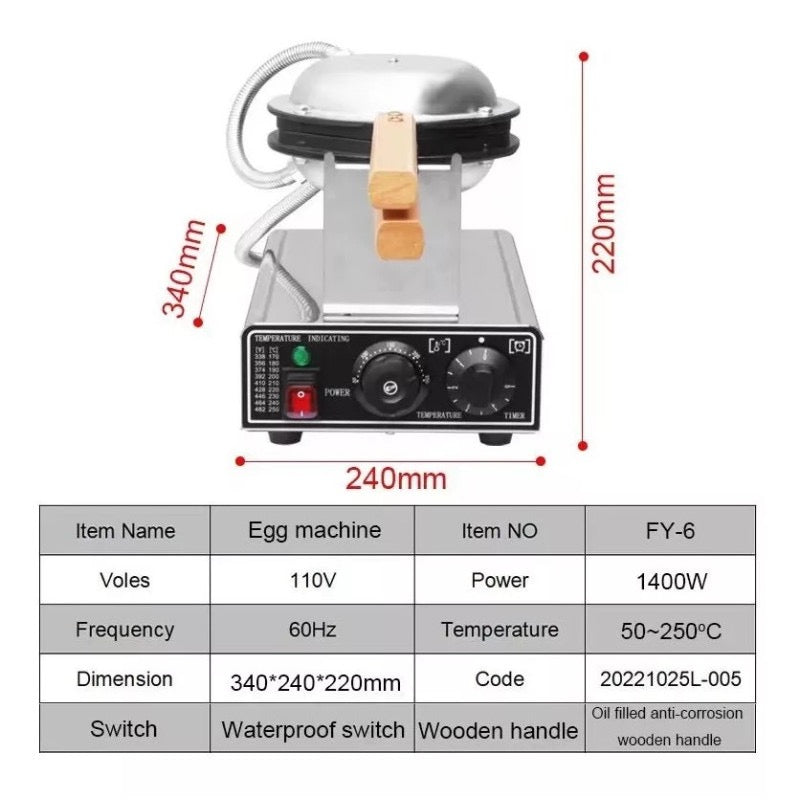 Maquina De Hacer Wafflera tipo Bubble MARCA PREMIERE